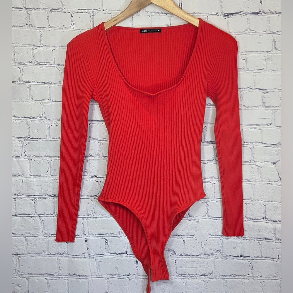 Zara Vibrant Red Ribbed Top